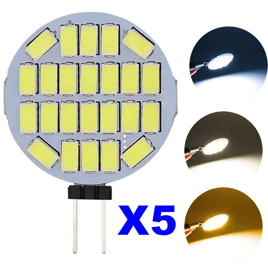 For AC12V 24V LED G4 Round Spotlight Bulb 5W 5730 24leds No Flicker Range Hood Lights Replace 20W Halogen Lamp 3000K/6000K