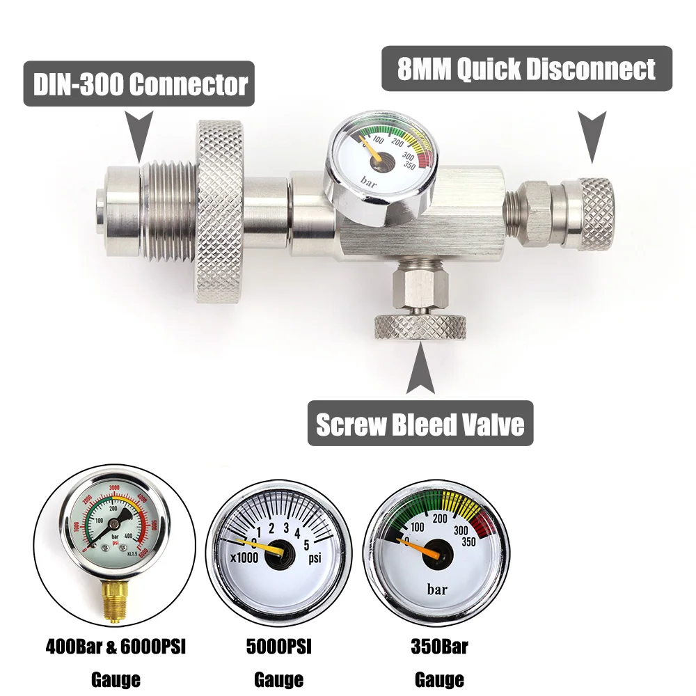 Diving HPA Refill adattatore di ricarica DIN Fill Station 5/8BSP connettore con manometro e valvola di spurgo nominale 300Bar