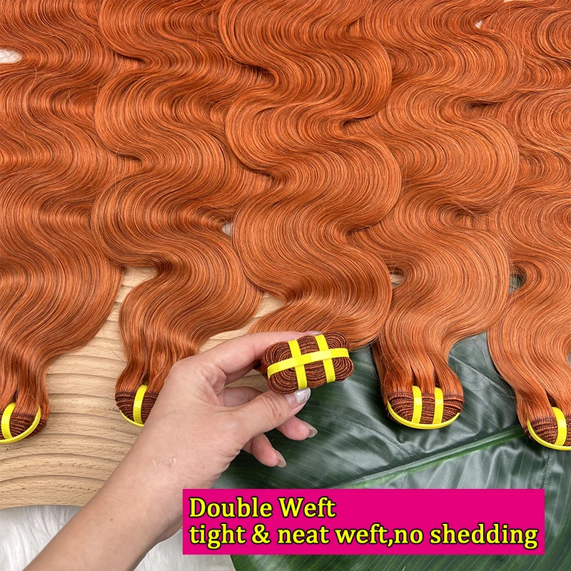 DEENTOSHAIR #350 Color Body Wave Human Hair 26 28Inch Unprocessed Virgin Weave Raw Human Hair Extensions Thick Ginger Orange