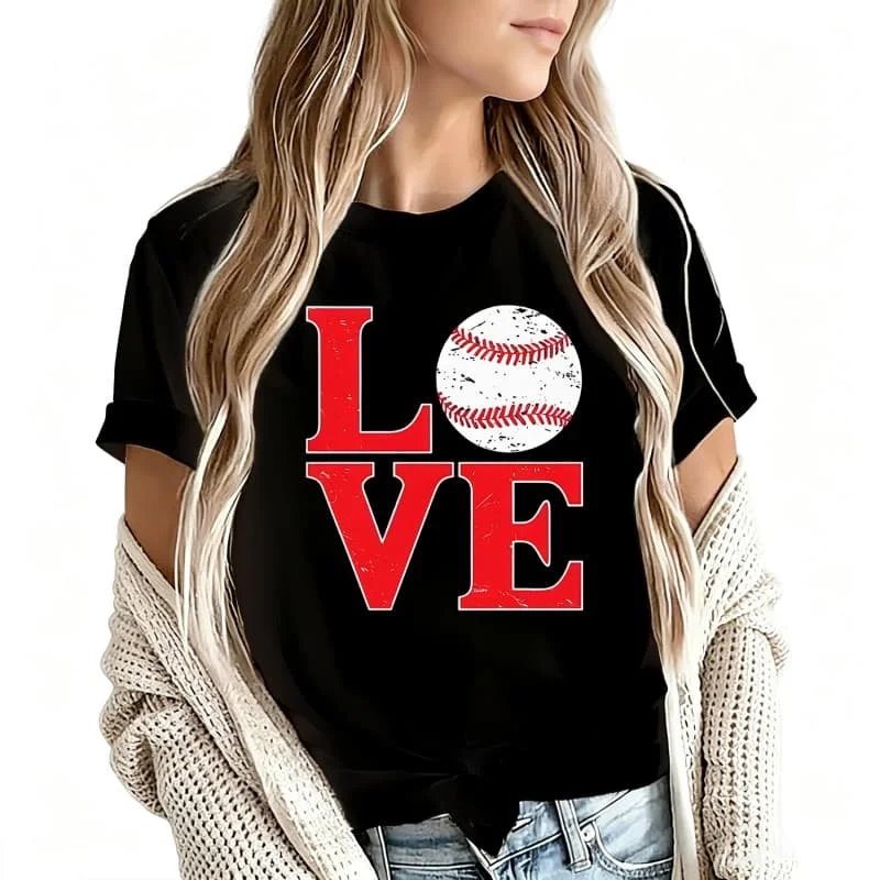 I Love Playing Baseball Women's T-Shirt 100% Cotton Funny Graphic Short Sleeve Tee Novelty Shirt Casual Crew Neck Top S-5Xl