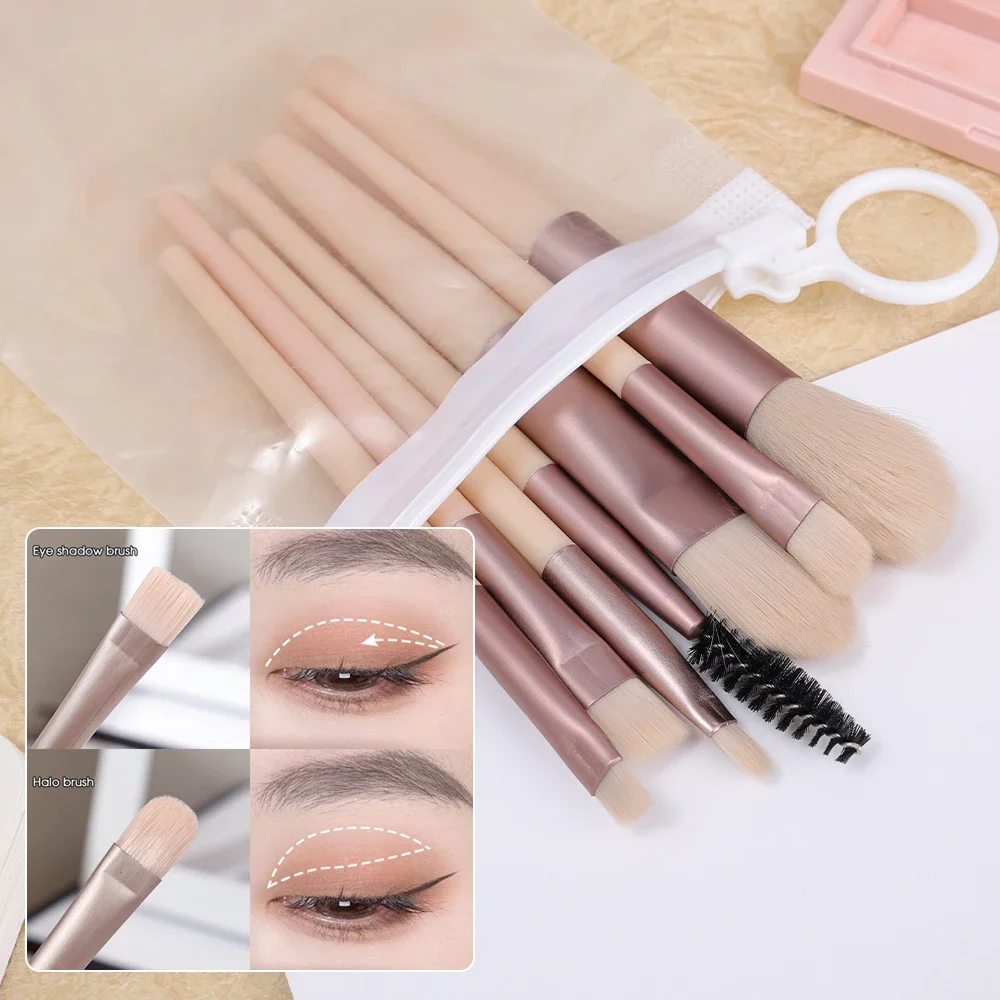 New 8pcs Mini Make Up Brushes Set Cosmetic Powder Eye Shadow Foundation Blush Concealer Beauty Makeup Portable Brushes Tools