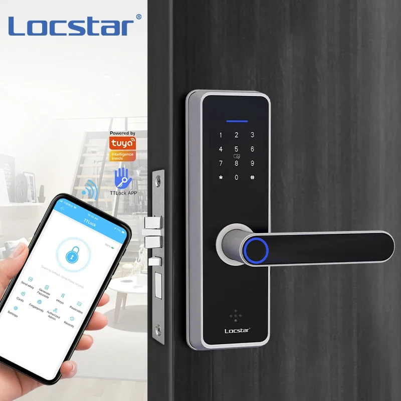 Locstar-電子デジタルドアロック,指紋ロック,パスワードカード,有効な小型アプリケーション,Wi-Fi,スマートステーション