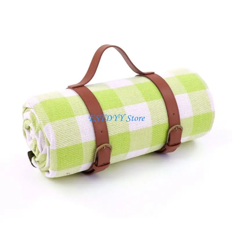 G6DE 150x200cm Waterproof Picnics Mats Comfortable Sponge Layer Backing Leather Strap