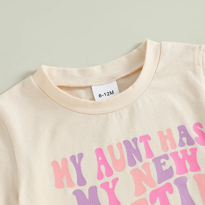 Conjunto de roupas de verão para bebês meninas com estampa de letras, camiseta de manga curta e shorts com cordão e bainha enrolada, roupas fofas de 2 peças