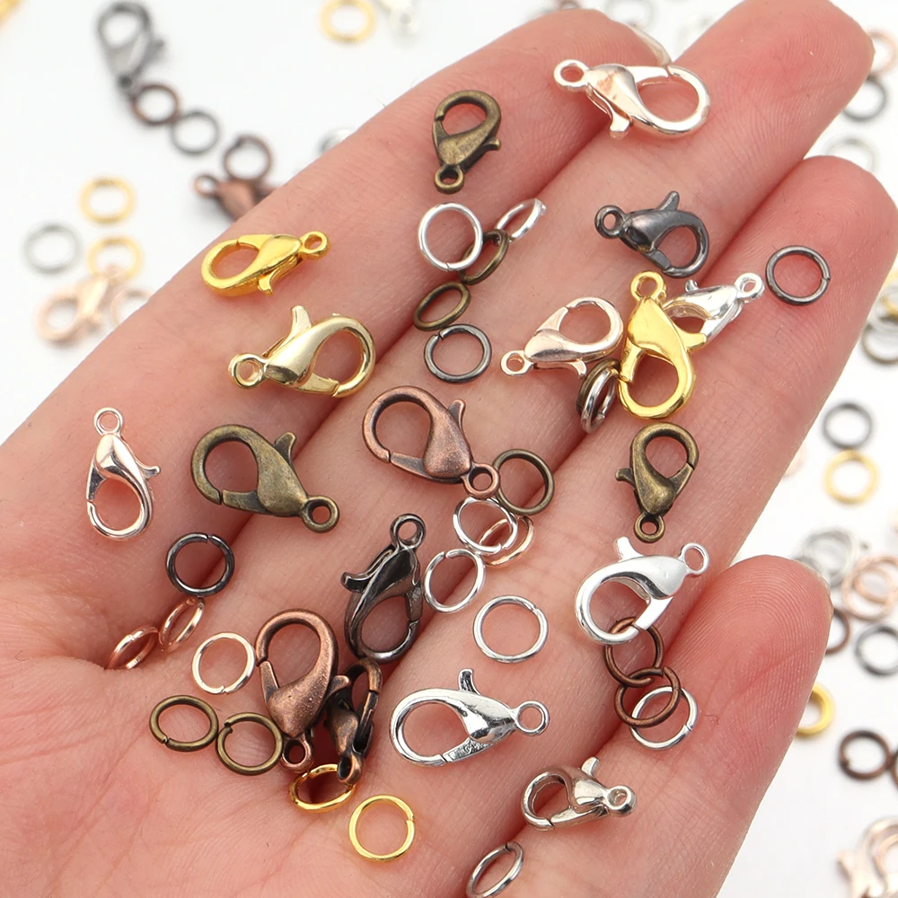 20pcs Lobster Clasp Hooks With Jump Rings 10x5mm 12x6mm Connector