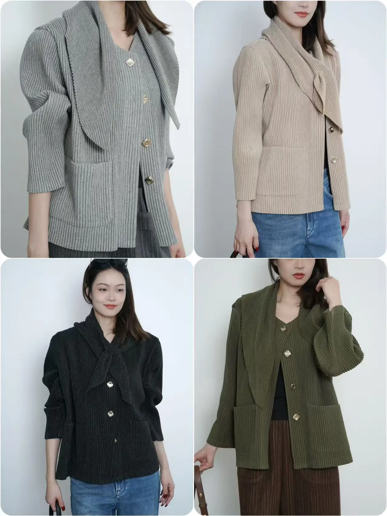 

Miyake Pleated 2025 Autumn and Winter New Thick Section Tweed Jacket Warm Fashion Versatile Scarf Collar Pleated Jacket Pleat