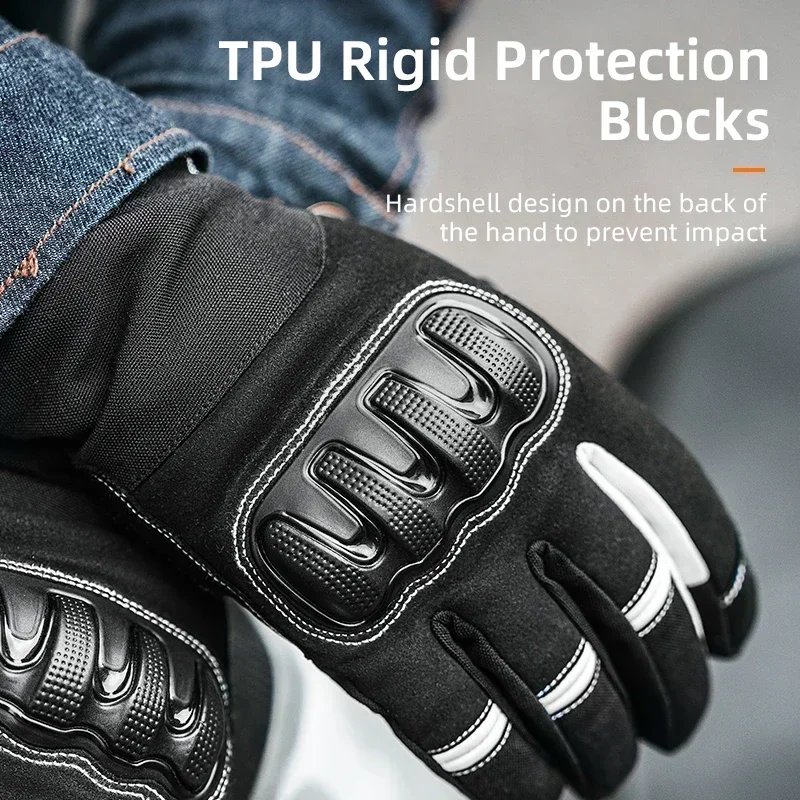 ROCKBROS Winter Gloves PU Leather Non-slip Ski Gloves Motorcycle Hiking Cycling Full Fingers Touch Screen TPU Protection Gloves