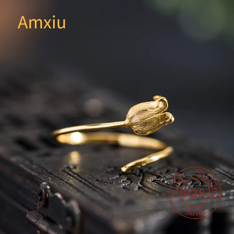 Amxiu sterling silver 925 design simple fashion clematis ring female China-Chic flower ring jewelry for party or birthday gift
