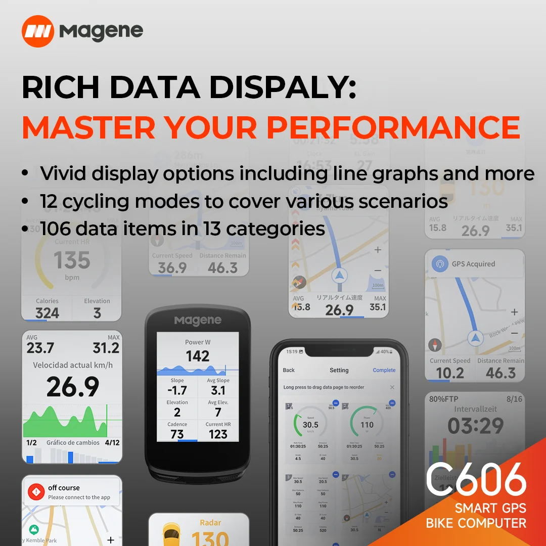 Magene-ordenador inteligente C606 para bicicleta, velocímetro inalámbrico con pantalla táctil a Color, navegación Digital, Bluetooth, ANT +