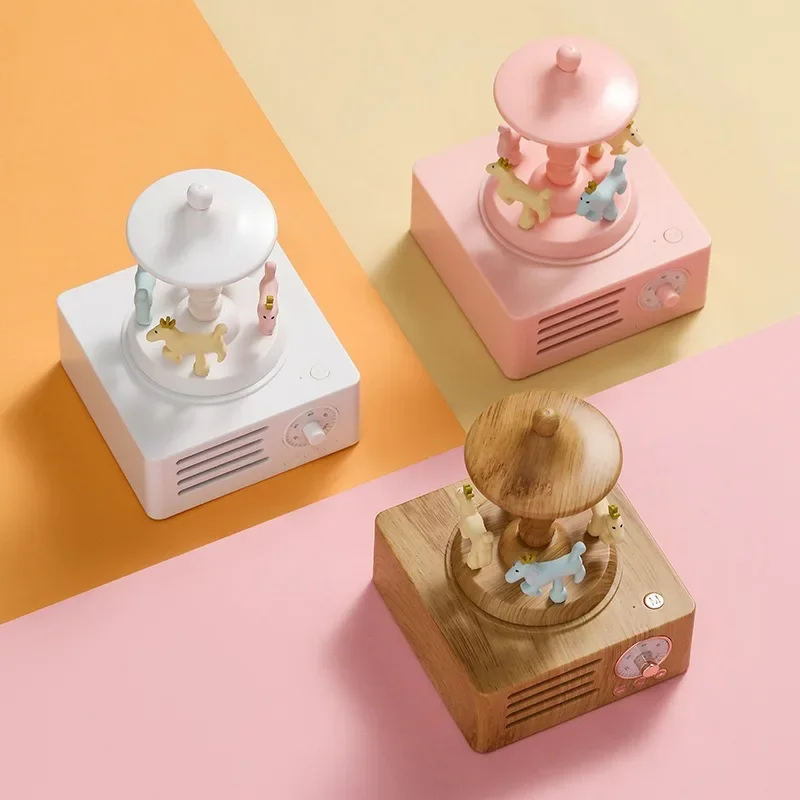 مكبر صوت بلوتوث من الخشب الحبيبي، دائري طفولي، صوت قديم