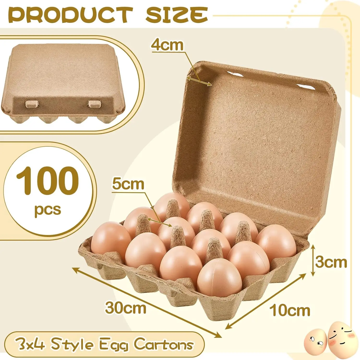 100 Pieces Paper Pulp Egg Cartons 3x4 Style Vintage Blank Egg Cartons for Chicken Eggs Reusable