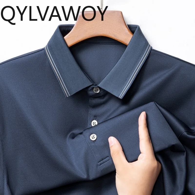 QYLVAWOY 96.8% Mulberry Silk Polo Men's Shirts Short Sleeve T Shirt for Man New Summer Tops Polo Shirt Man Casual Ropa Hombre
