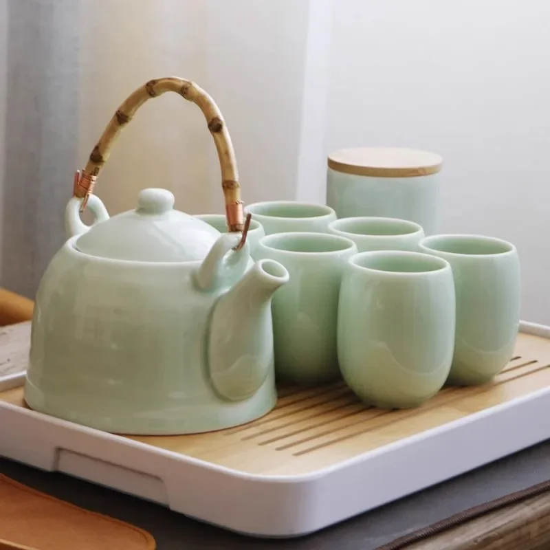 Celadon tea set, household teapot teacup