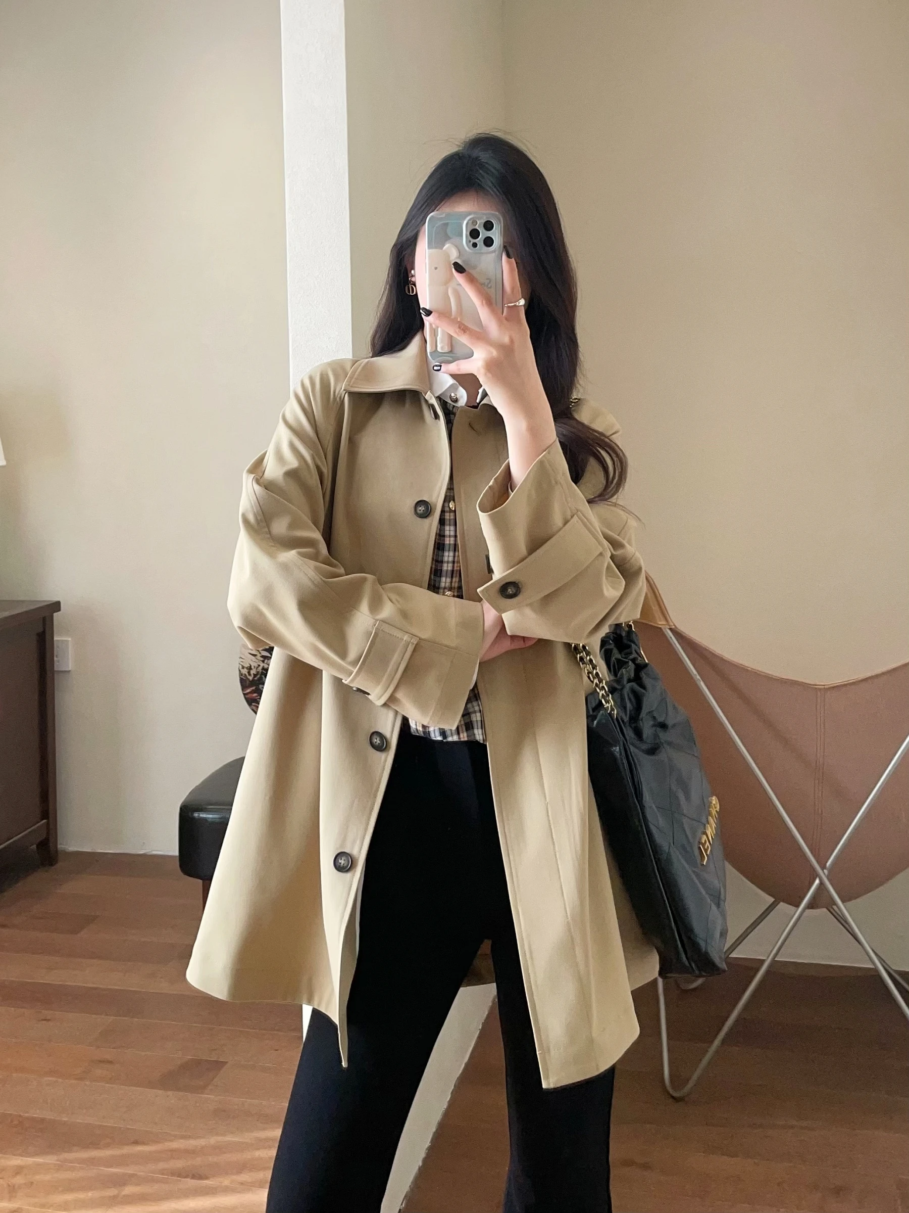

WTHEONE Casual Oversized Long Coat Women's Spring Faion Commute Sle Polyester Blend Single Button Closure Long Sve