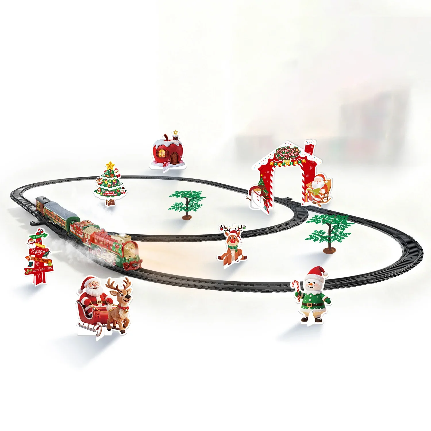 Three Hole Spray Retro Christmas Train Simulate Steam Horn Light Operated Electric Toys Rail Car For Children New Year's Gifts