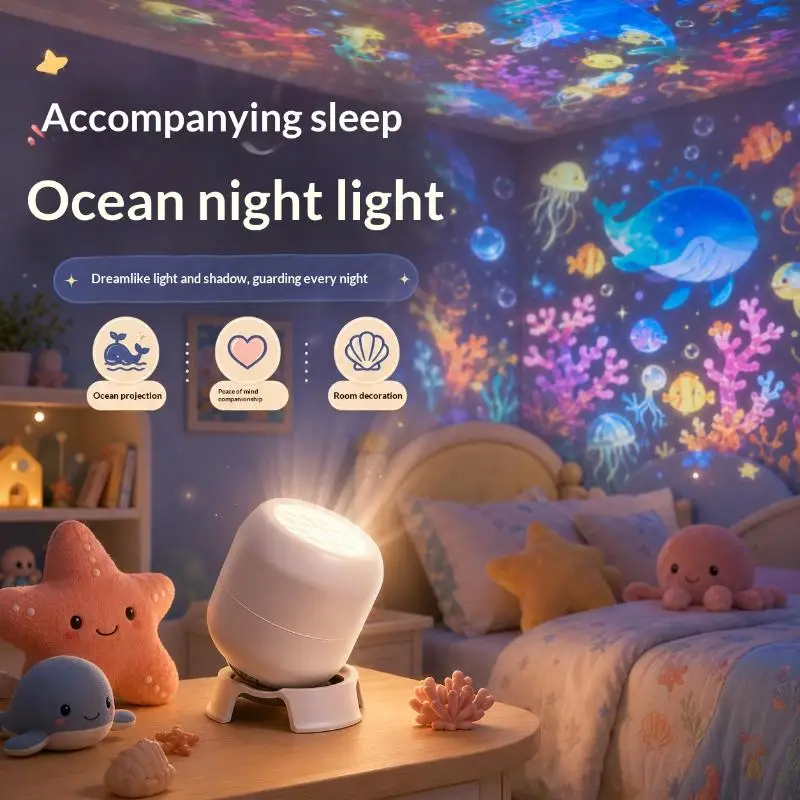 2026 NEW 1PCS USB LED Ocean World Projector Light 360 Rotating Dynamic Ambient Night Light For Bedroom Kids Room Home Decoration