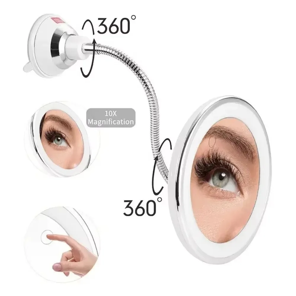 360 Degree Rotation Makeup Mirror 10x Magnifying Suction Cup Vanity Mirrors Wall-Mounted Touch Control Magnifying Makeup Mirror