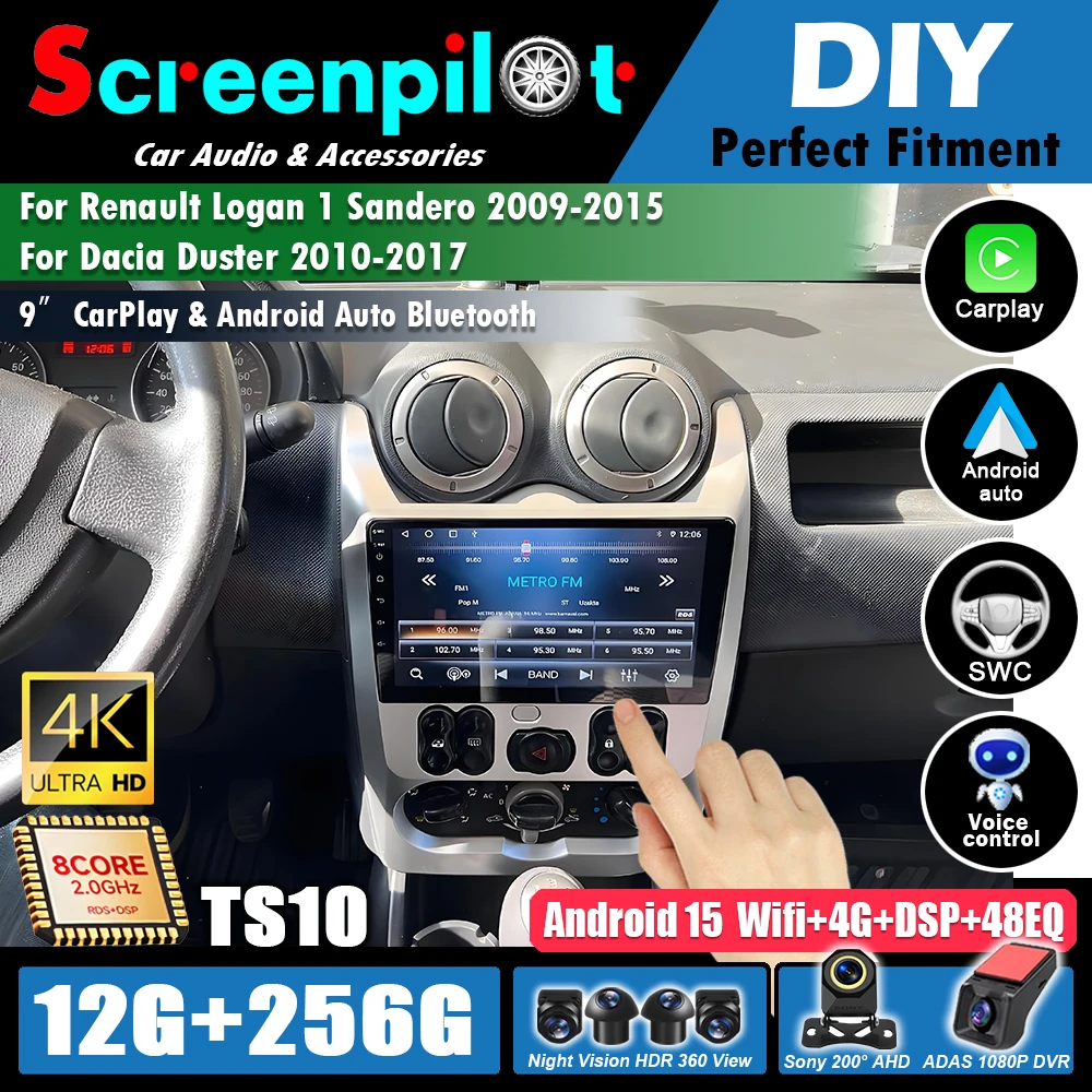 Radio Multimedia Android 16 para Renault Logan 1 Sandero 2009 - 2015, para Dacia Duster 2010 - 2017, Reproductor de Carplay Estéreo para Auto
