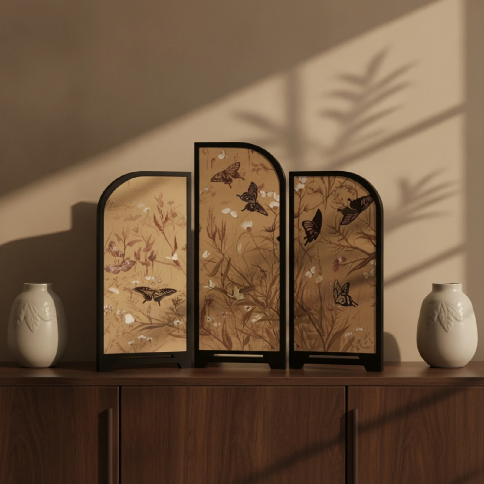 Three-Panel Desktop Screen New Chinese-Style Mini Folding Screen 3-Panel Divider Arched Tabletop Divider Decorative
