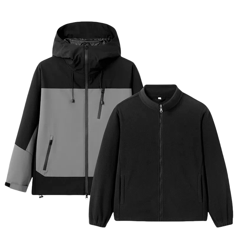 

Men Outdoor Hiking Suit New Silver Fox Fur Three in One Fashionable High-quality Windproof Versatile Detachable Two-piece Set