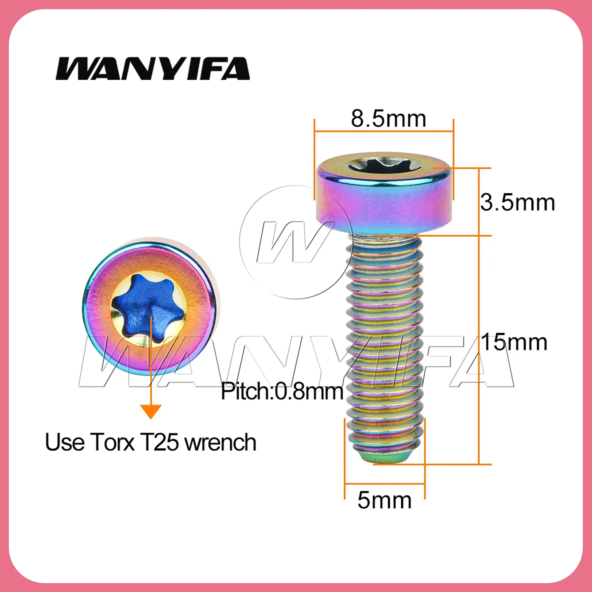 Wanyifa  M5x15mm Titanium Bolt T25 Torx Head Screw For Bicycle Screws Accessories