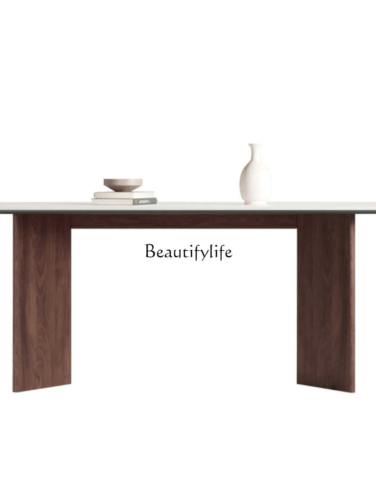 Solid wood pure white rock slab dining table French cream style Nordic modern simplicity