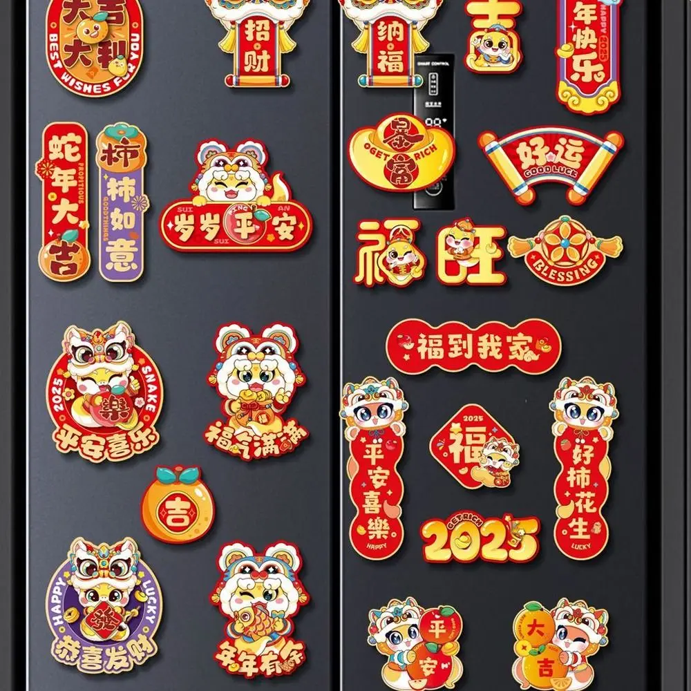 6pcs Cartoon Chinese New Year Fridge Magnets Celebrating Traditional 2025 Snake Year Refrigerator Magnet Cute Soft