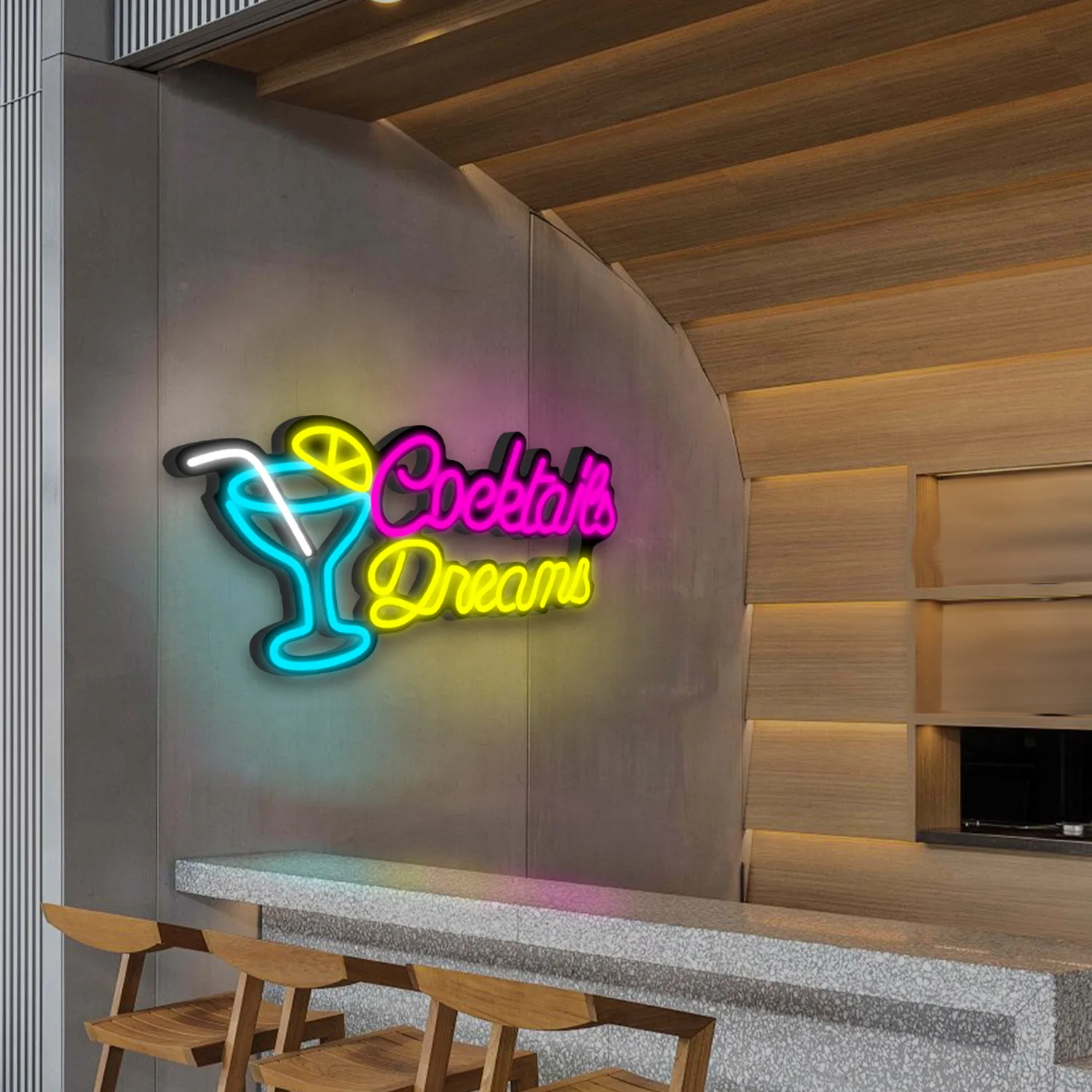 1 Cocktails Dreams neon sign for men's cave bedroom hotel bar coffee shop wedding birthday Halloween Christmas party decoration view 6