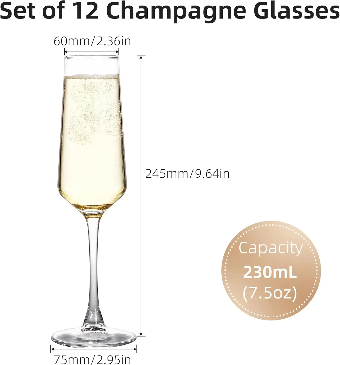 Champagne Glasses, Set of 12 Champagne Flutes with Unique Shape, Long stem Sparkling Wine glasses for Party, Restaurant, , Wine 