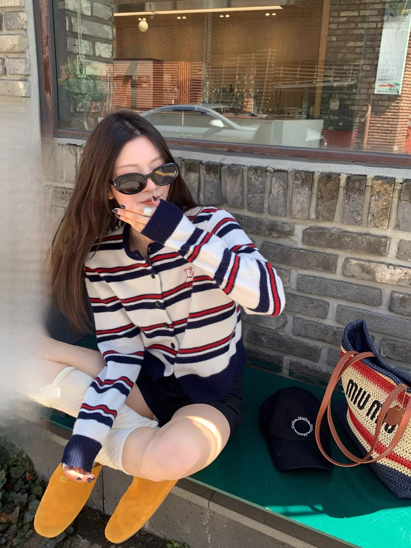 

Весенний длинный круглый вязаный свитер Sve Ne Miui Sle Dog Tooth Braet Bot irt Женский открытый кардиган в полоску