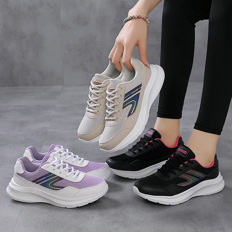 Mesh High Quality Soft Casual Sneakers Women Non-Slip Sports Jogging Shoes Women Fashion Fly Weaving Four Seasons Running Shoes