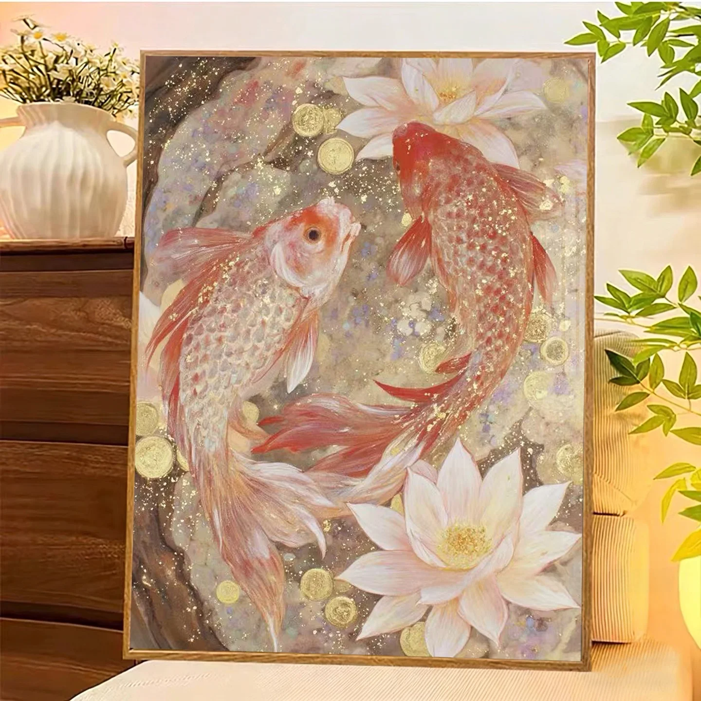 

Handmade Diamond Painting Cross Stitch Lacape Fi Lotus Koi New 2026 Model for Dining Room Living Room No Frame Required