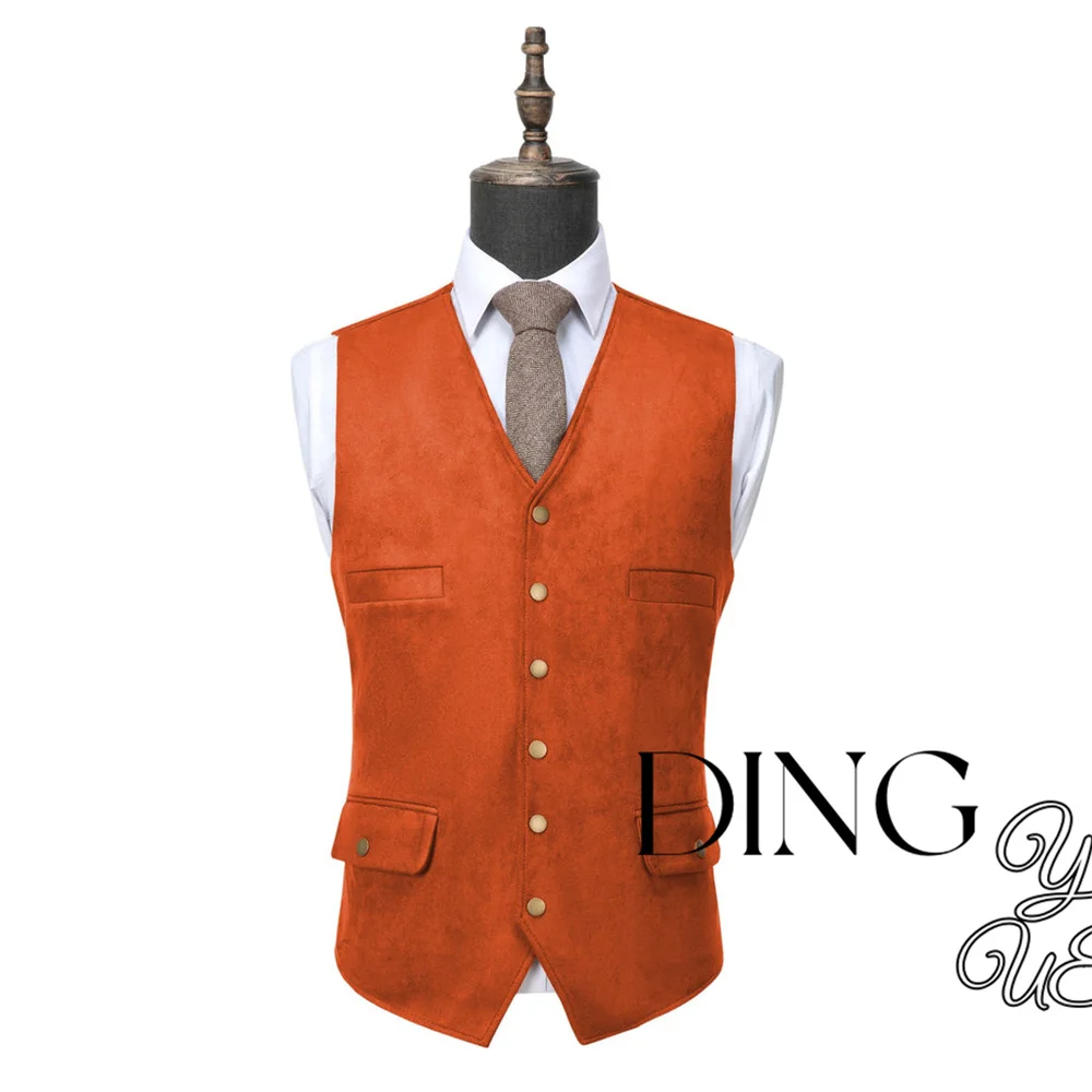 S-XXXL New Men's Cowboy Suede Leather Vest Western V Neck Vest for Men Elegant Fashion Steampunk Style Vest Party Customsize