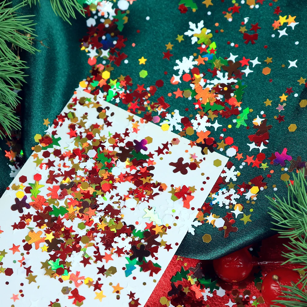 홀로그램 크리스마스 네일 스팽글 진저브레드 눈송이 리본 네일 아트 글리터 겨울 크리스마스 매니큐어 액세서리