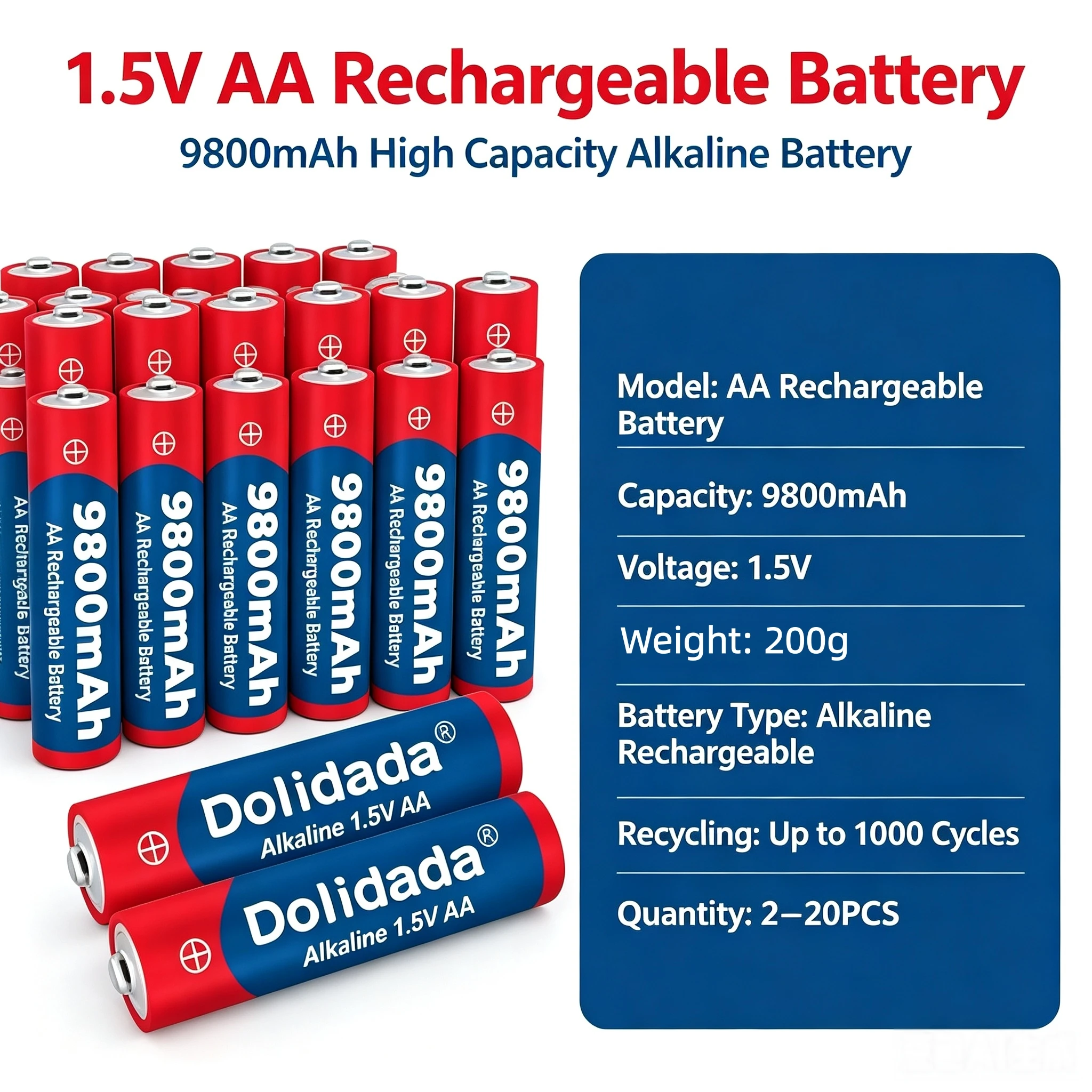 ALKALINE BATTERY 1.5V AA Rechargeable 9800mAh High Quality for Microphone Toy Camera LED Light DURABLE DRY BATTERY