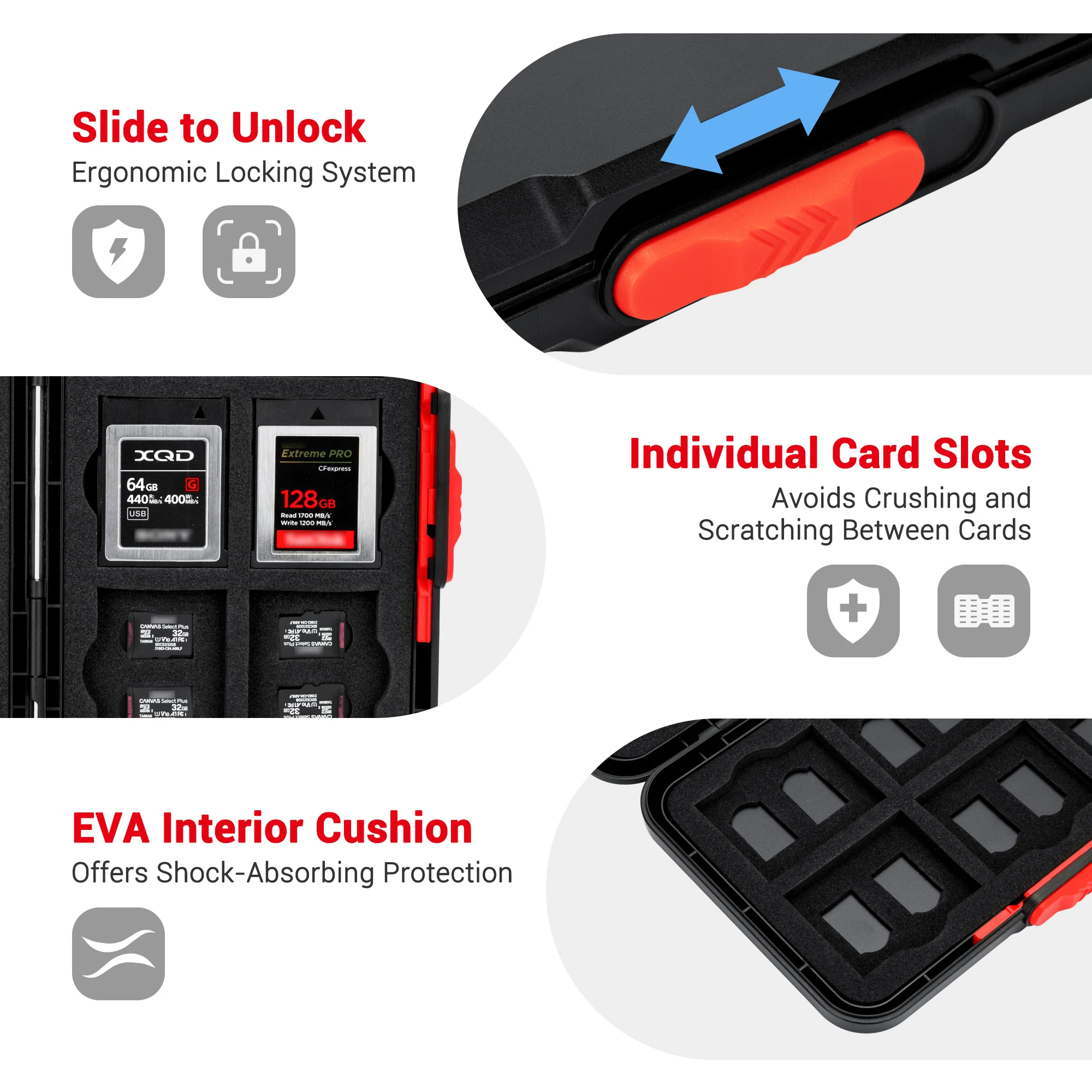 36 Slots Memory Card Holder Case for 12 CFexpress Type-B/XQD cards & 24microSD SDXC SDHC cards Portable Slim MicroSD Card Case
