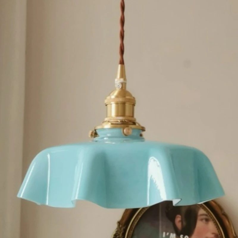 

French Vintage Style Glass Pendant Lights for Restaurant Study Handmade Room Decoration Metallic Luster Embossed Hanging Lamps