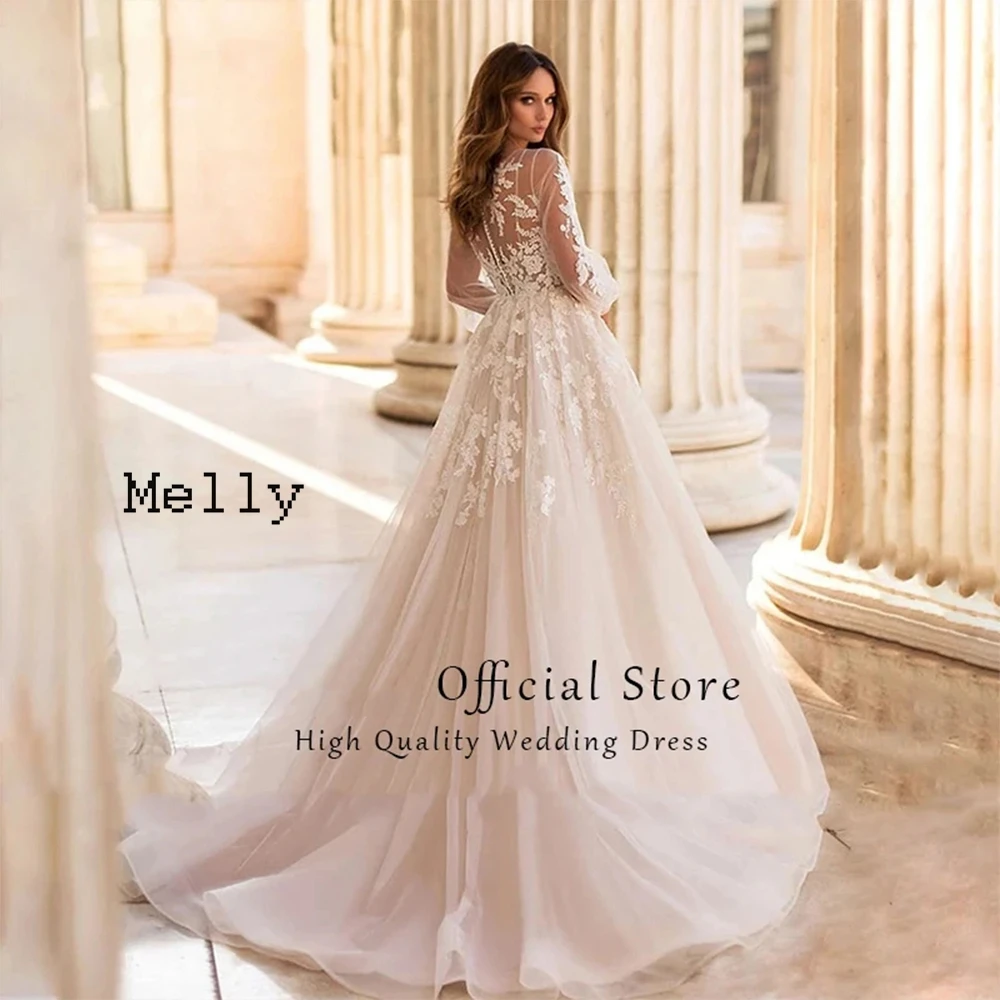 Champagne Strapless Wedding Dresses for Women Full Sleeve A Line Bridal Gowns with Lace Organza Vestido De Novia 2024 Summer