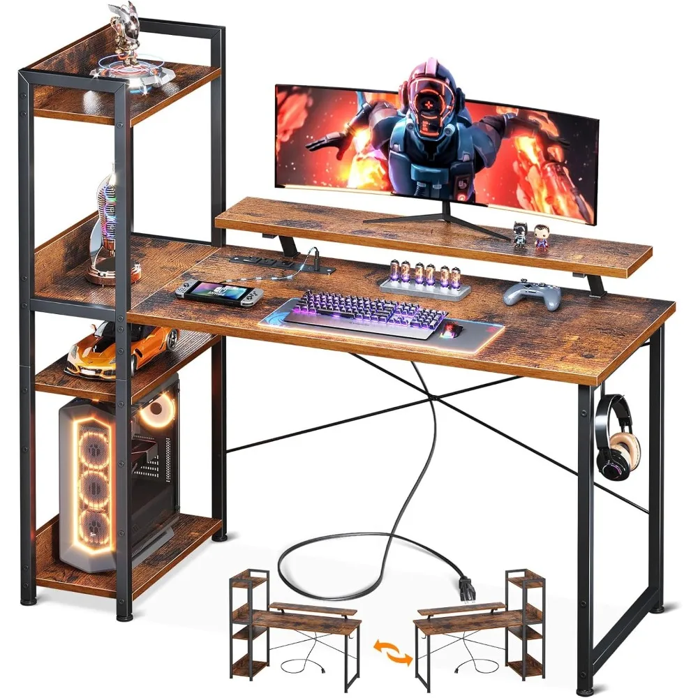 With Power Outlet and USB Charging Port Laptop Computer Stand 48 Inch Gaming Computer Table Game Writing Desk Organizer Desks TV