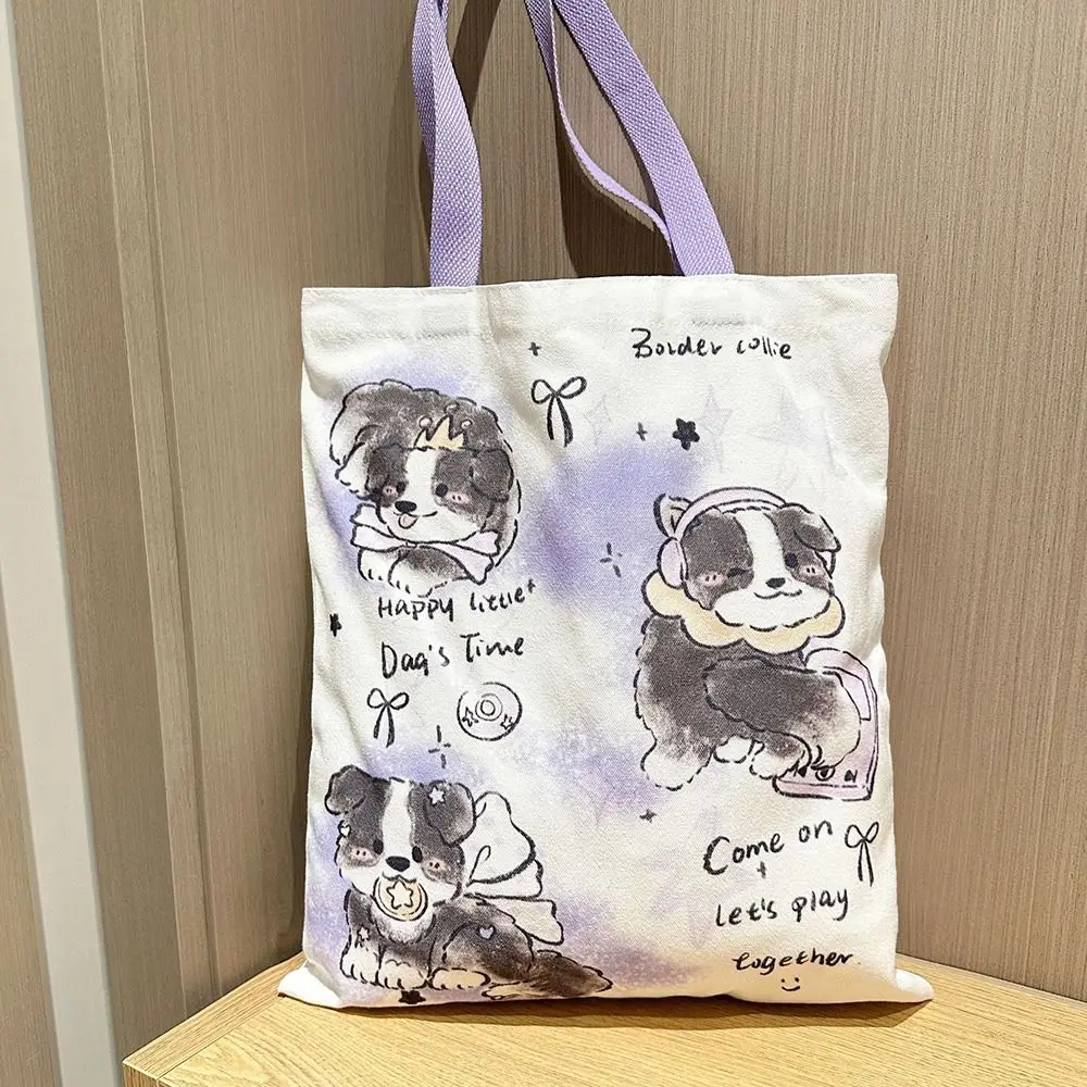 Tutorial Bags Dog Tote Bag Cartoon Large Capacity Messenger Bag Cotton Border Collie Makeup Tool for Children