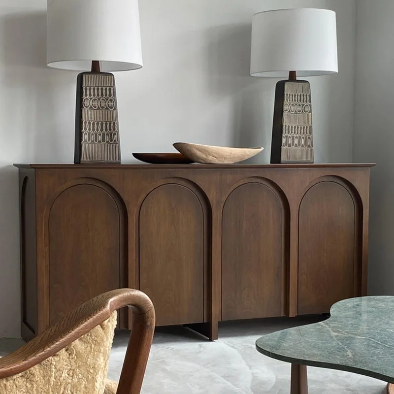 Solid wood vintage sideboard, round arch living room solid wood sideboard, Southeast Asian style