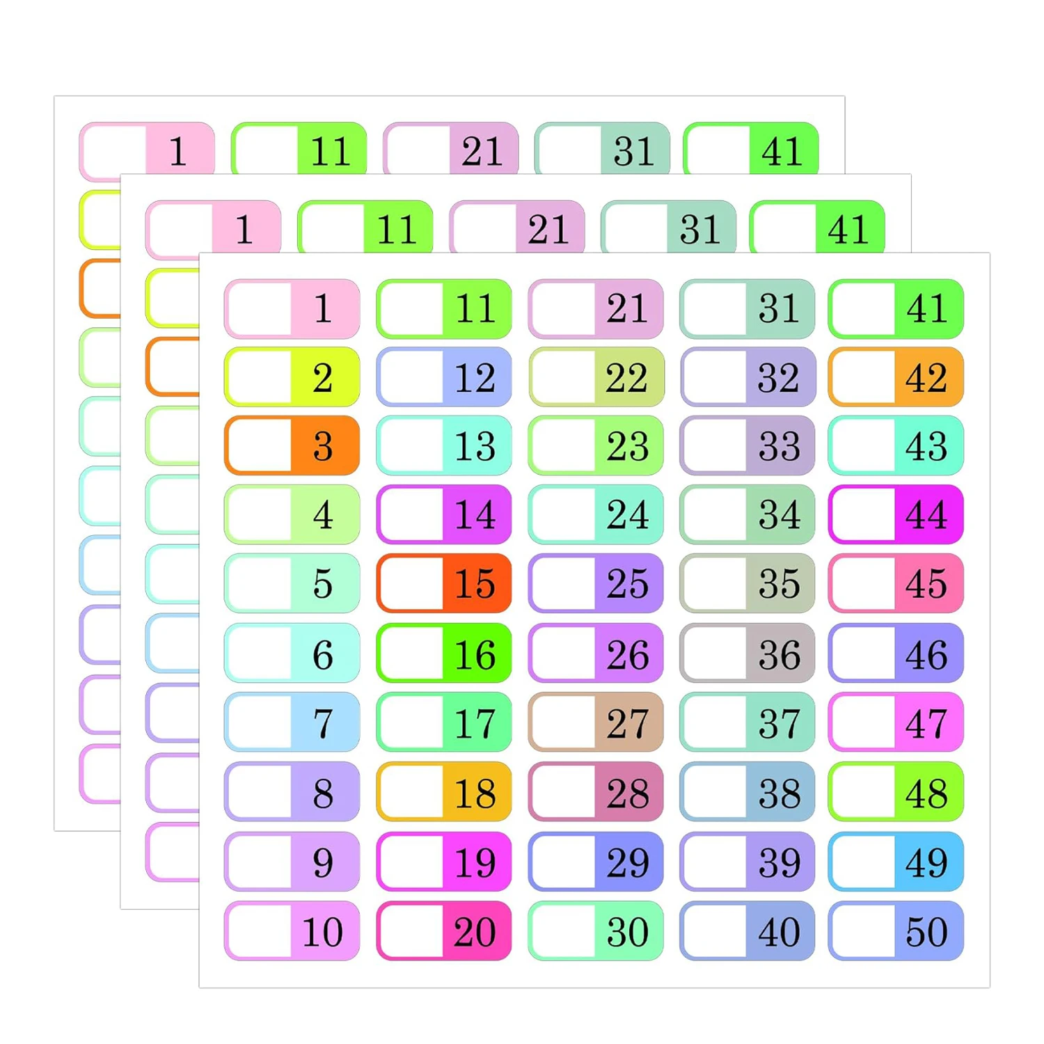 1 to 50 Number Index Labels Multicolor Alphabet Tabs A-Z Tab Dividers Stickers 250PCS