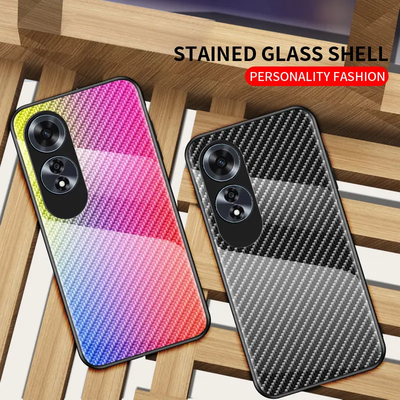 Oppo A60 CPH2631 Case Carbon Fiber Grain Shockproof Tempered Glass Hard Back Cover for Oppo A60 OppoA60 CPH2631 Silicone Bumper