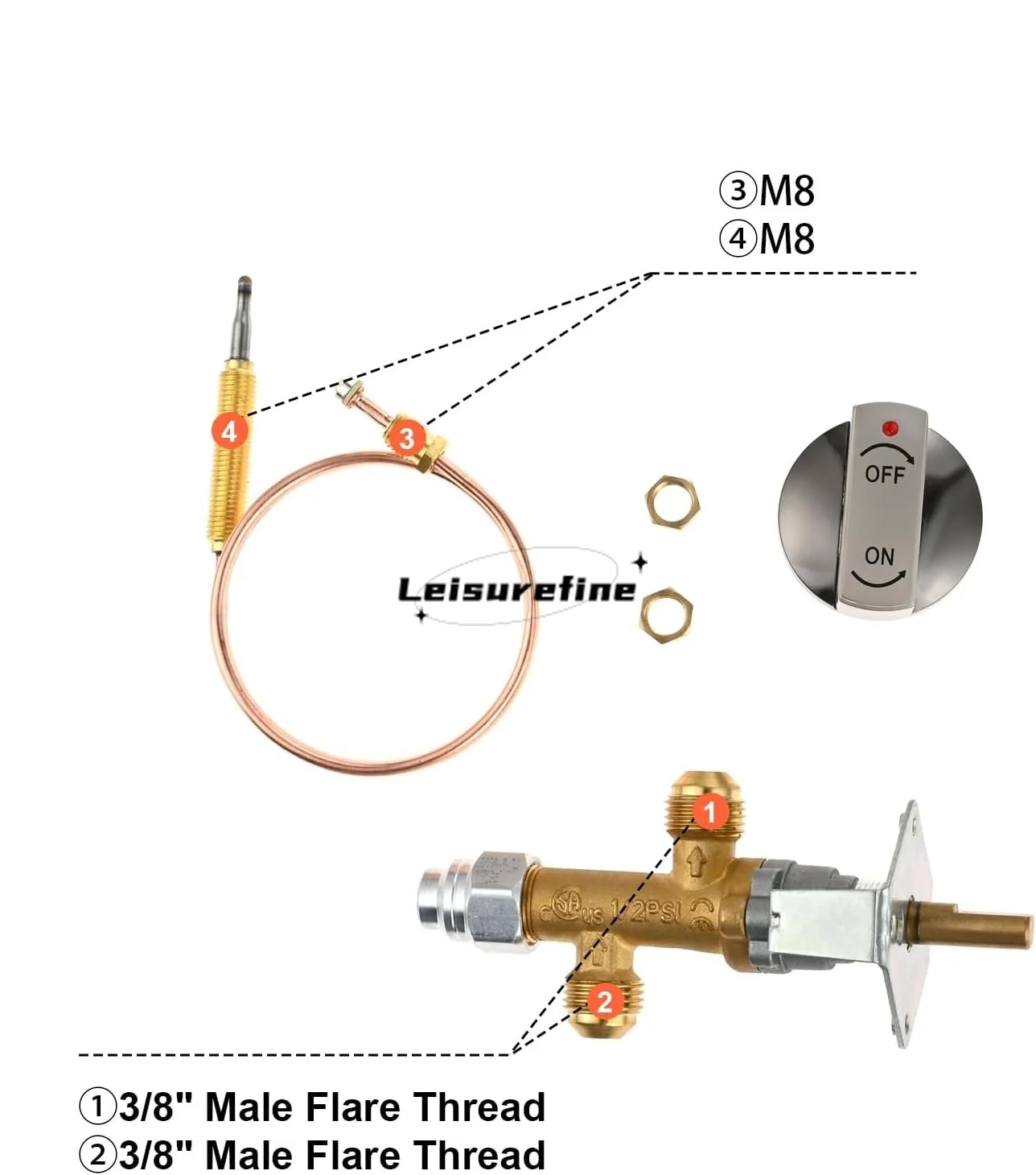 1set 50000 BTU Low Pressure LPG Propane Gas Flame Failure Safety Control Valve Kit Thermocouple Knob for Firepit Heater Grill