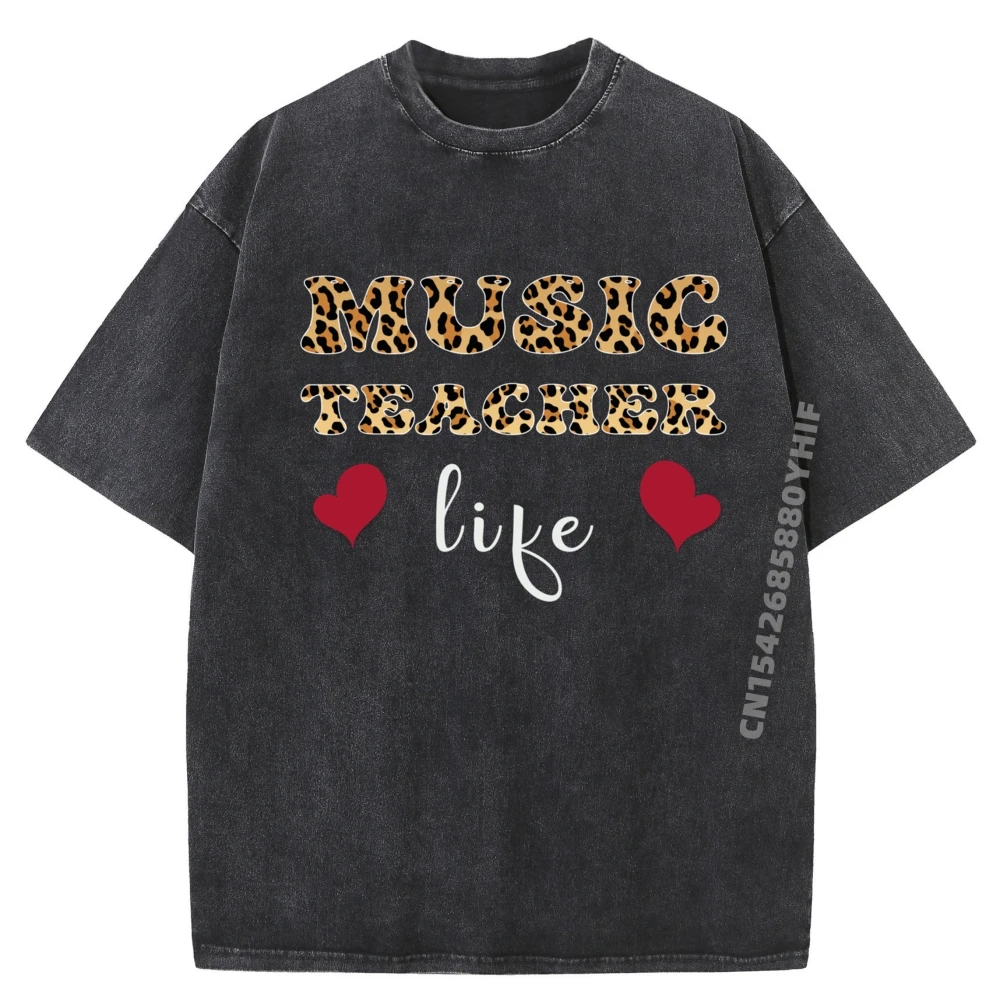 

Music Education Funny for Music Teacher Leopard Font Grey Shirt Graphic Tee Gifts For Men Trendy Washed Shirt