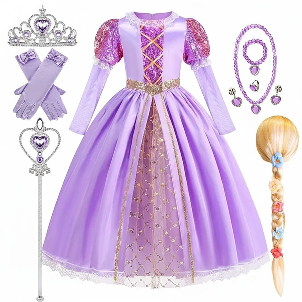 Mädchen Rapunzel Prinzessinnenkleid Mädchen Halloween Cosplay Ballkleid Karneval Party Kostüm Verkleidung Kinder Outfit Kinderkleidung