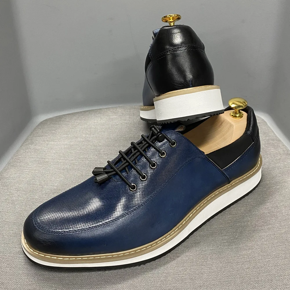 Fashion Men Casual Shoes 2022 New Brand High Quality Genuine Leather Lace Up Luxury Sneakers Blue Black Breathable Flat Oxfords