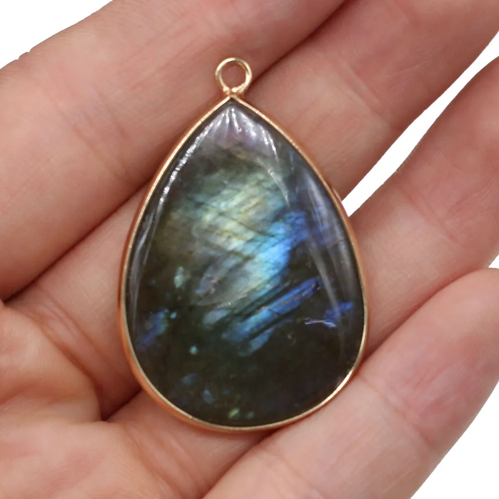 Natural Flash Labradorite Stone Gem Drop Pendant Handmade Crafts DIY Necklace Bracelet Earrings Accessories for Woman 22x40 Mm