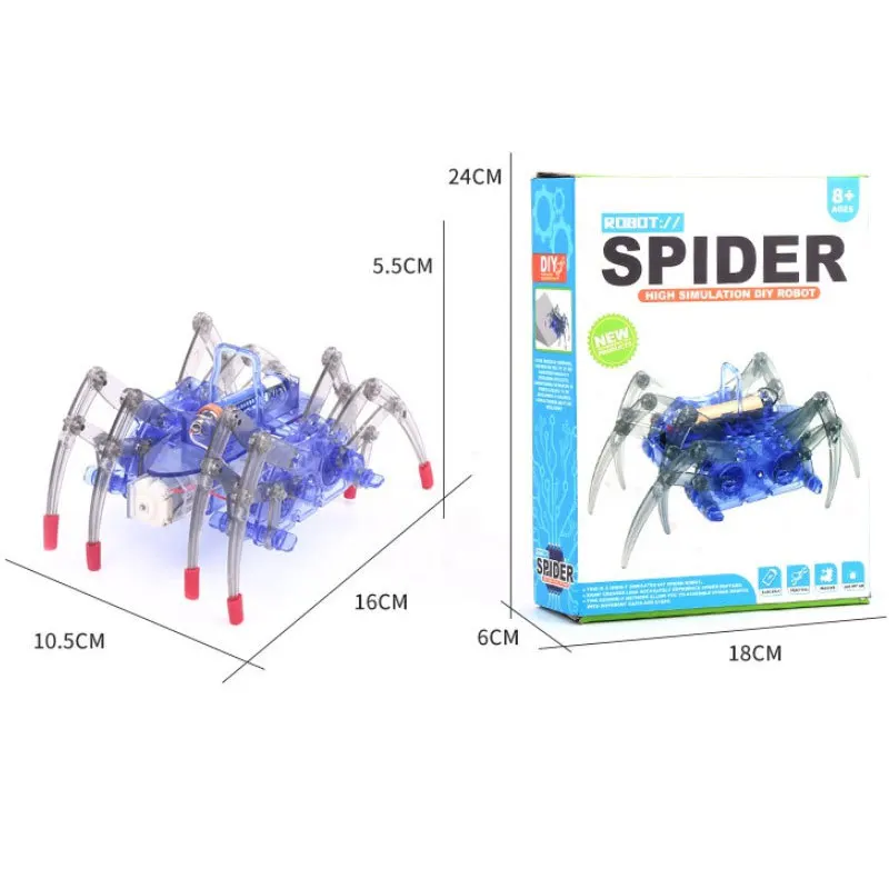 Robot araña DIYSmall, producción de tecnología, juguete de ciencia para gatear eléctrico, Material ensamblado, paquete de caja de Color de regalo