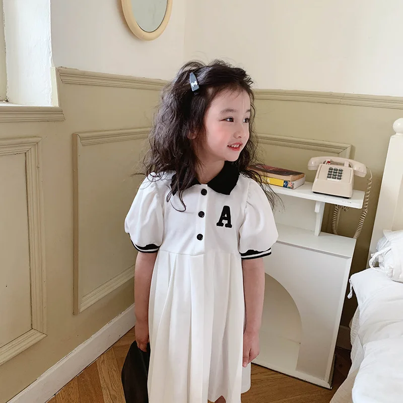 Baby GirlpoloDress Princess Dress2024New Skirt Summer Clothes for Children Summer Dress Girls' Preppy Style Dress